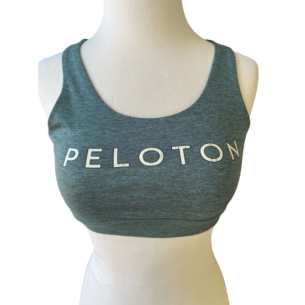 Peloton Women Sports Bra Heather Teal Blue Racerback Cutout Logo Activewear S